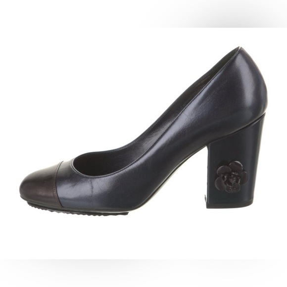 Chanel navy metallic Brown leather pumps cc logo - Picture 1 of 15